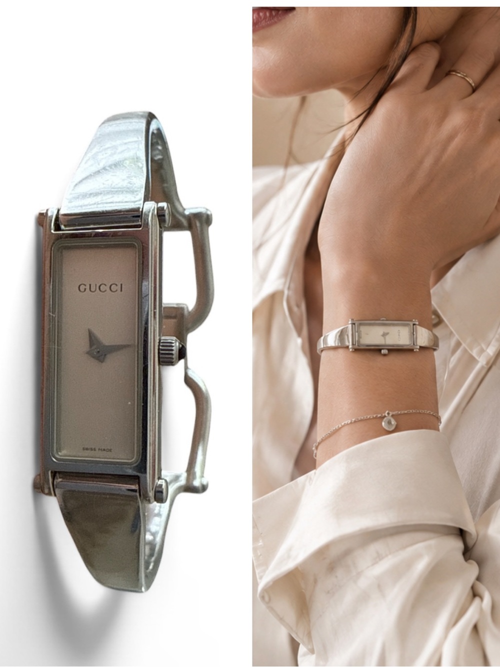 Authentic Vintage Gucci 1500L Women's Bangle Watch in silver-tone stainless stee